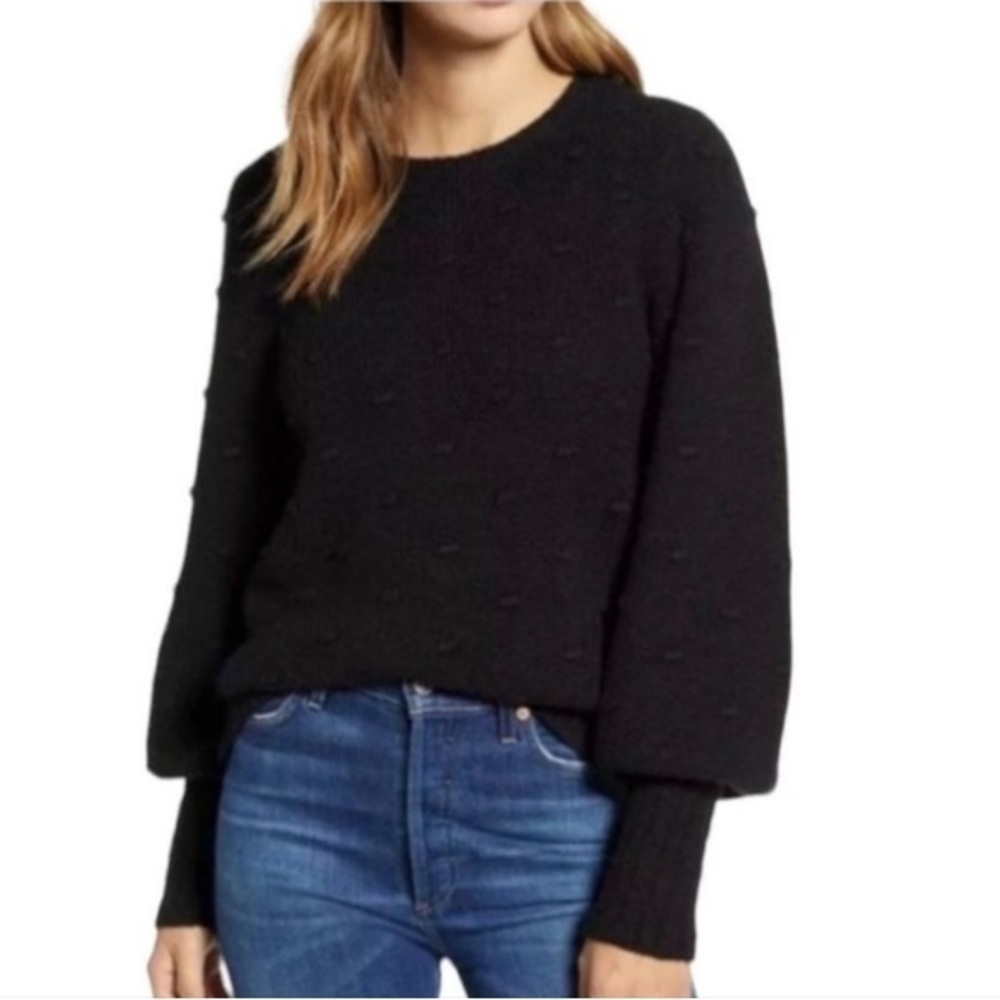 Rachel Parcell Bobble Stitch Bishop Sleeve Sweater in Black